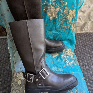 Zara Women's Brown Faux Leather Combat Boots. 40/9..9.5